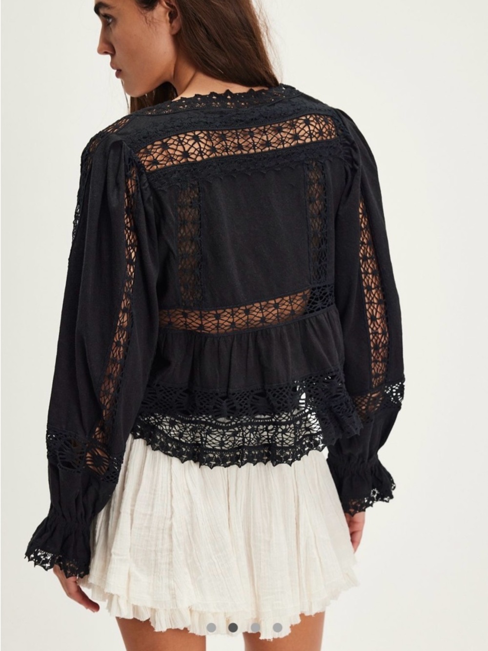 Free People Sweet Dreams Black Crochet Tie-Front Blouse - Picture 4 of 11